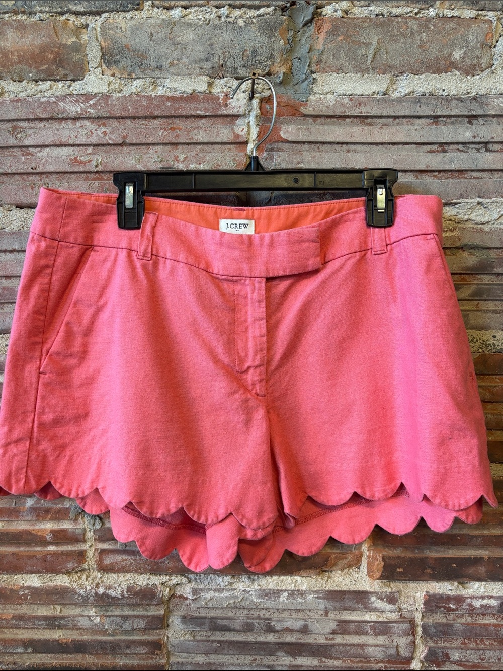 J. Crew Coral Scalloped Hem Cotton Shorts - Linen